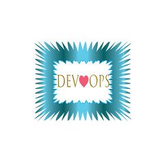 Dev love ops label ,cyan color . square  banner and badges design.On white background