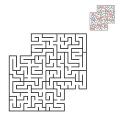 Abstract square maze. Game for kids. Puzzle for children. Labyrinth conundrum. Flat vector illustration isolated on white background. With answer. With place for your image.