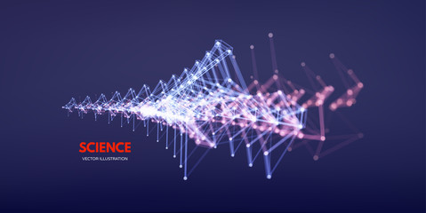 3d connection structure. Futuristic technology style. Low-poly element for design. Vector illustration for science, chemistry or education.