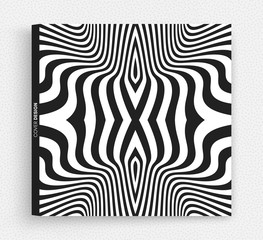 Cover design template. Black and white design. Abstract striped background. Vector illustration.