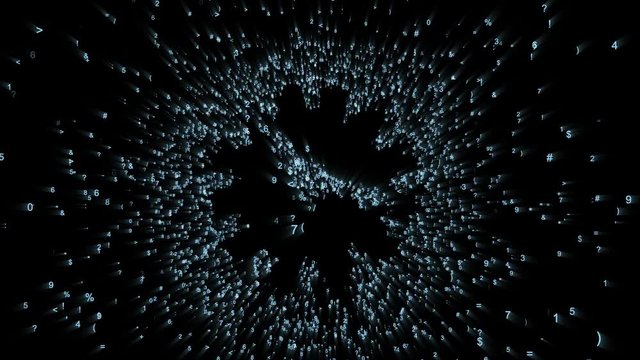 clock is a time symbol in digital space, animation consists of a stream of numbers and symbols