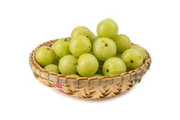 Indian gooseberry or amla green fruits from Emblic tree (Phyllanthus emblica) isolated on white background