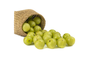 Indian gooseberry or amla green fruits from Emblic tree (Phyllanthus emblica) isolated on white background