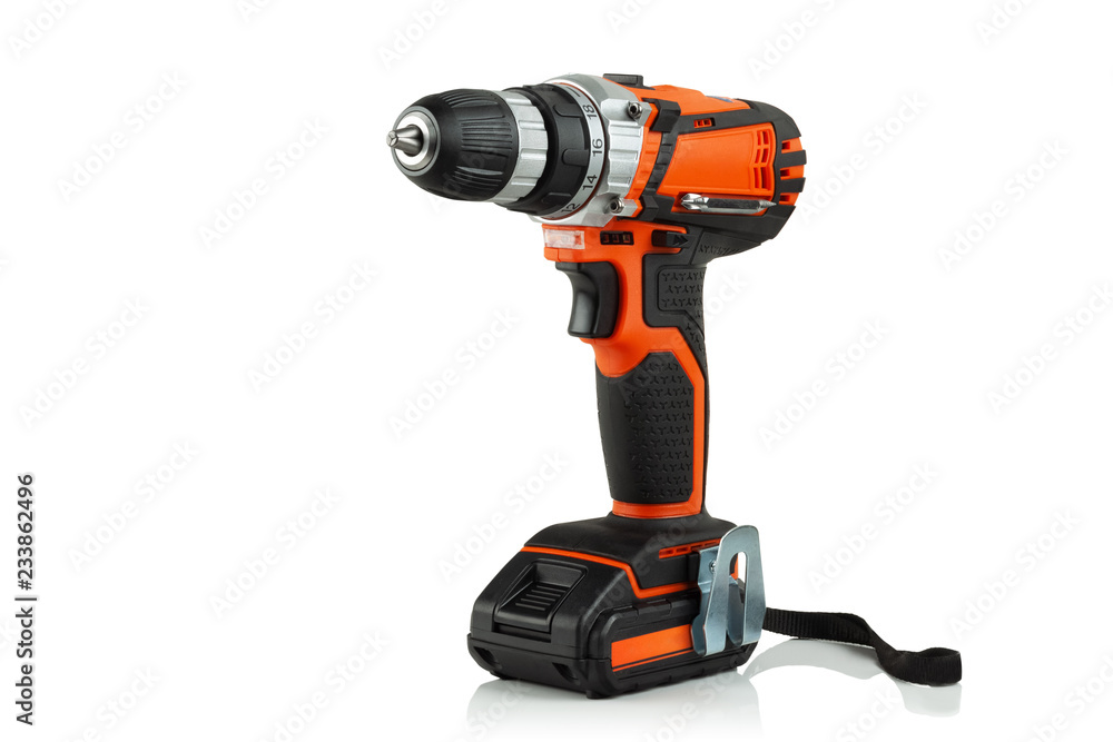 Wall mural cordless drill screwdriver on white background