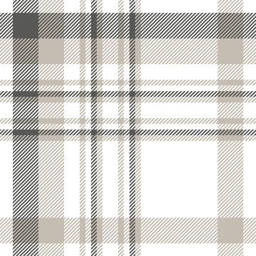 Plaid pattern in dark grey, light taupe and white. 