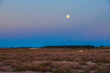 Moon above salt desert Chott el Djerid, Sahara desert, Tunisia, Africa