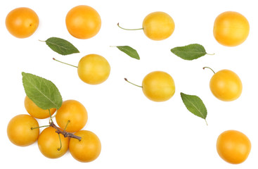 Cherry plums isolated on white, top view