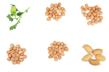 Peas isolated on white background, top view