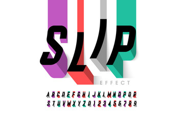 Slipping effect font, alphabet letters and numbers
