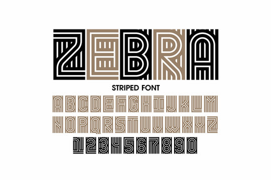 Striped font design, alphabet letters and numbers