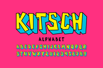 Kitch style font, pop art alphabet letters and numbers - obrazy, fototapety, plakaty