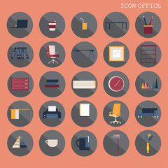 25 set Basic Flat design, Contains such Icons as Workplace, business and office equipment items, Reception Desk and more, Isolated on Orange background, part 4 - vector icons illustration.