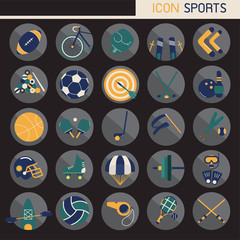 25 set Flat design, Contains such Icons rugby, bowling, football, basketball,  baseball, tennis and more, Elements and objects of sport, Isolated on background, part 4 - vector icons illustration.