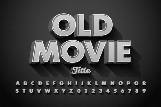 Retro style font, Old Movie title screen, alphabet letters and numbers