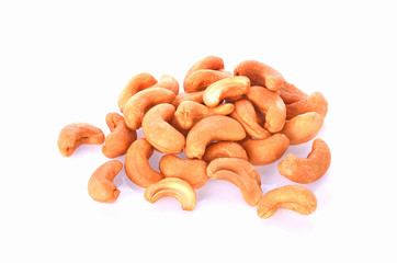 Roasted cashews isolated on a white background