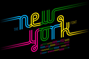 Colorful continuous line font, inline alphabet © piai