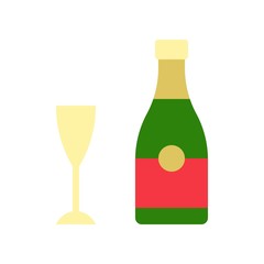 wine glass and bottle, cute christmas and winter related set,flat design suitable for use as material