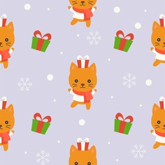 cute kitten winter theme, editable line detail,christmas seamless pattern theme, for use as wallpaper and wrapping paper gift
