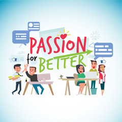passion for work typographic with office people - vector