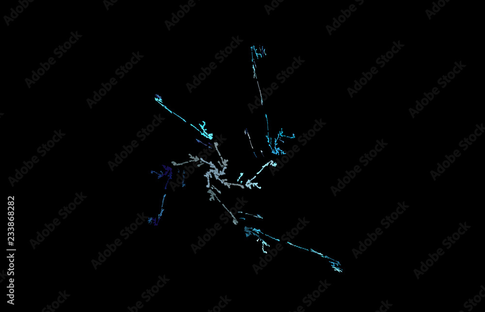Poster white blue fractal pattern on black background. digital art. 3d rendering. computer generated image.