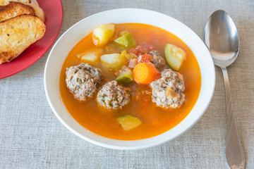 Albondigas - traditional Mexican vegetable soup with meatballs.