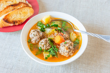 Albondigas - traditional Mexican vegetable soup with meatballs.