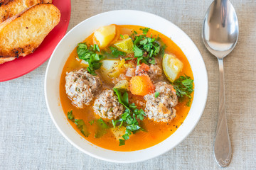 Albondigas - traditional Mexican vegetable soup with meatballs.
