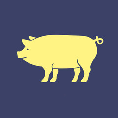 Pig icon. Colourful red, blue, green, yellow, gold pig. New Year. The year of the pig.