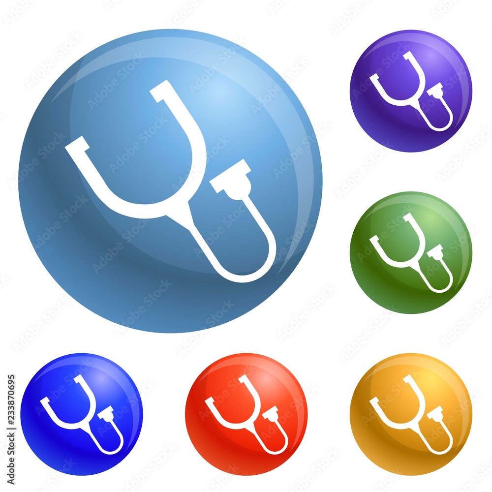 Poster stethoscope thermometer icons set vector 6 color isolated on white background