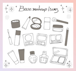 コスメのイラストセット ベースメイク（モノクロ）