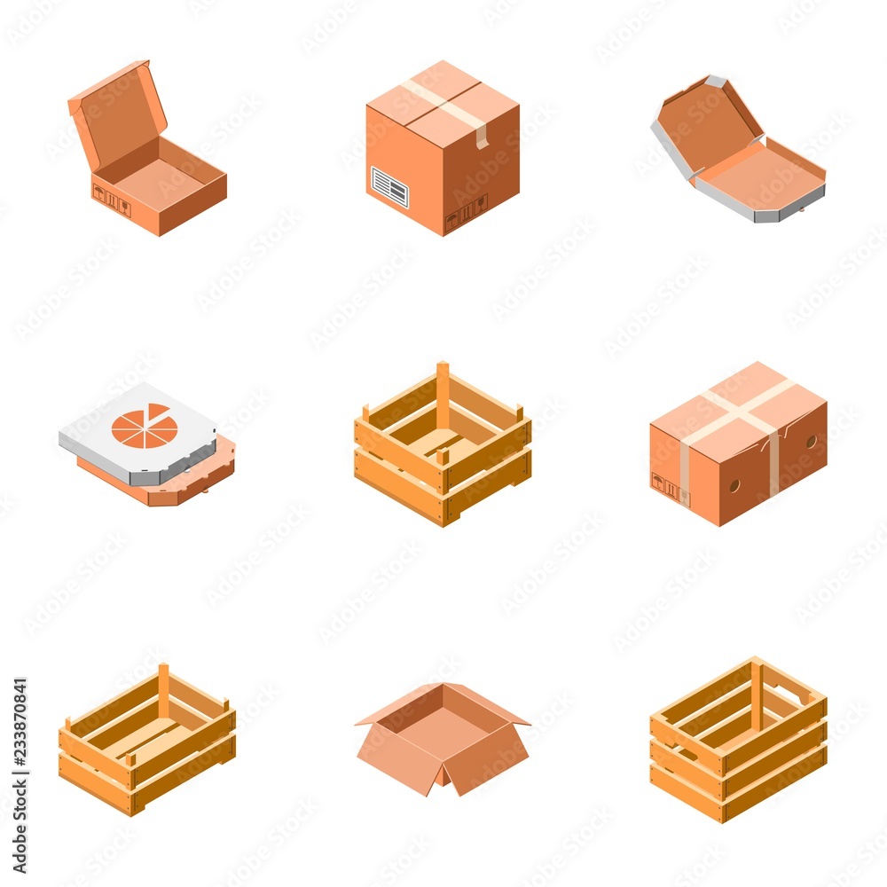 Aufkleber delivery packing box icon set. isometric set of 9 delivery packing box vector icons for web design i