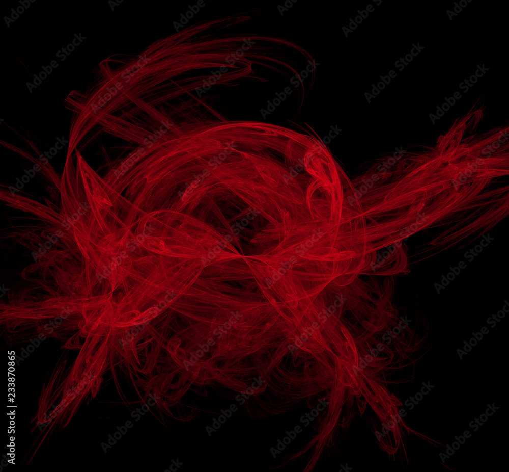 Poster Red abstract fractal on black background. Fantasy fractal texture. Digital art. 3D rendering. Computer generated image.