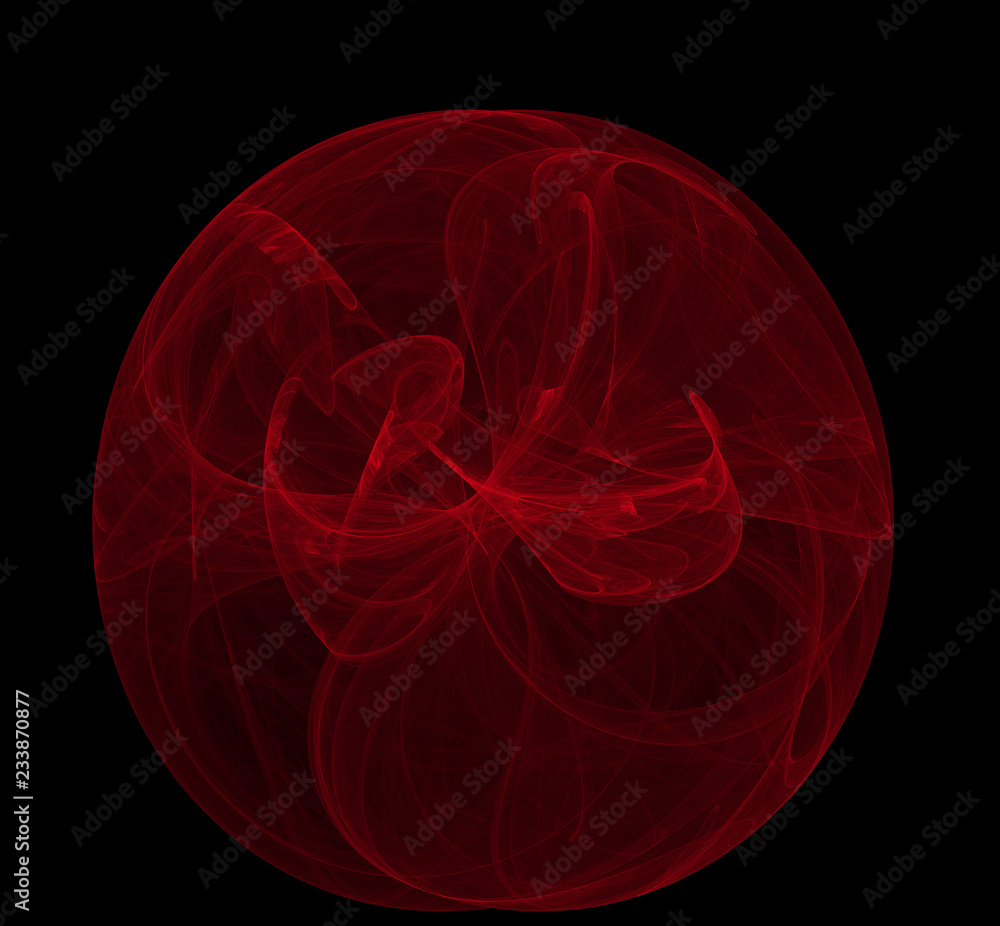 Poster Red abstract fractal on black background. Fantasy fractal texture. Digital art. 3D rendering. Computer generated image.