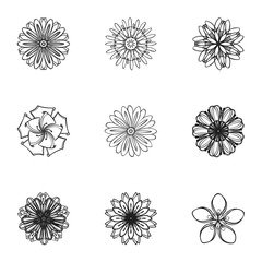 Oriental flower icon set. Simple set of 9 oriental flower vector icons for web design isolated on white background