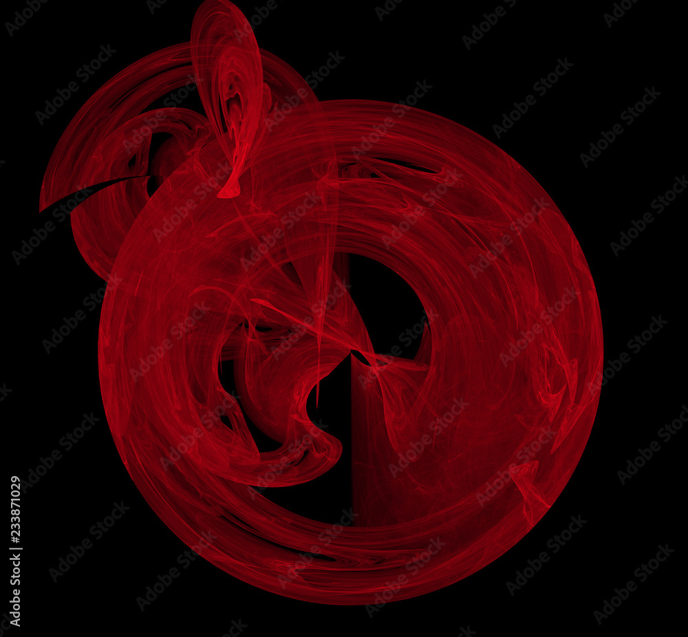 Poster Red abstract fractal on black background. Fantasy fractal texture. Digital art. 3D rendering. Computer generated image.