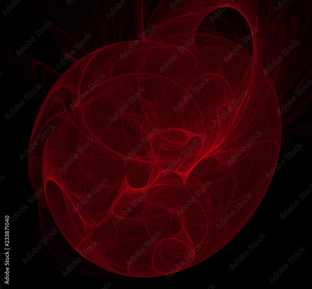 Poster Red abstract fractal on black background. Fantasy fractal texture. Digital art. 3D rendering. Computer generated image.
