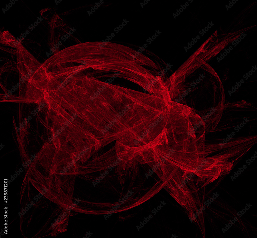 Poster Red abstract fractal on black background. Fantasy fractal texture. Digital art. 3D rendering. Computer generated image.