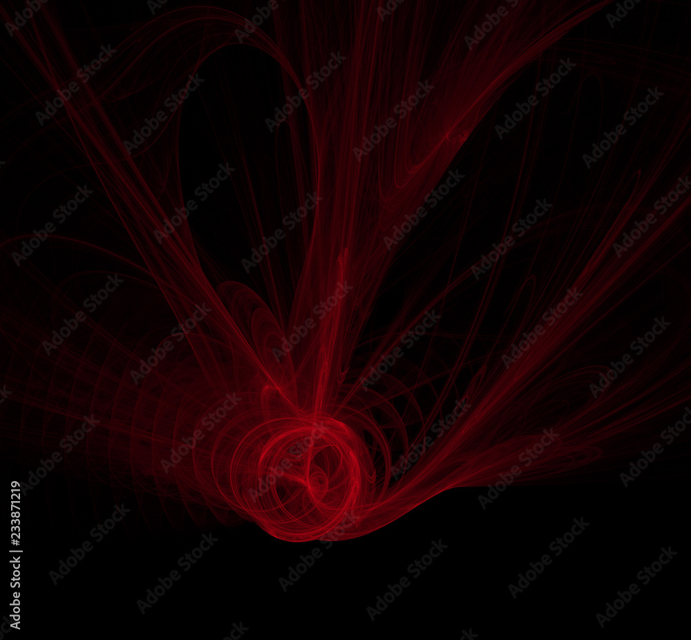 Poster Red abstract fractal on black background. Fantasy fractal texture. Digital art. 3D rendering. Computer generated image.