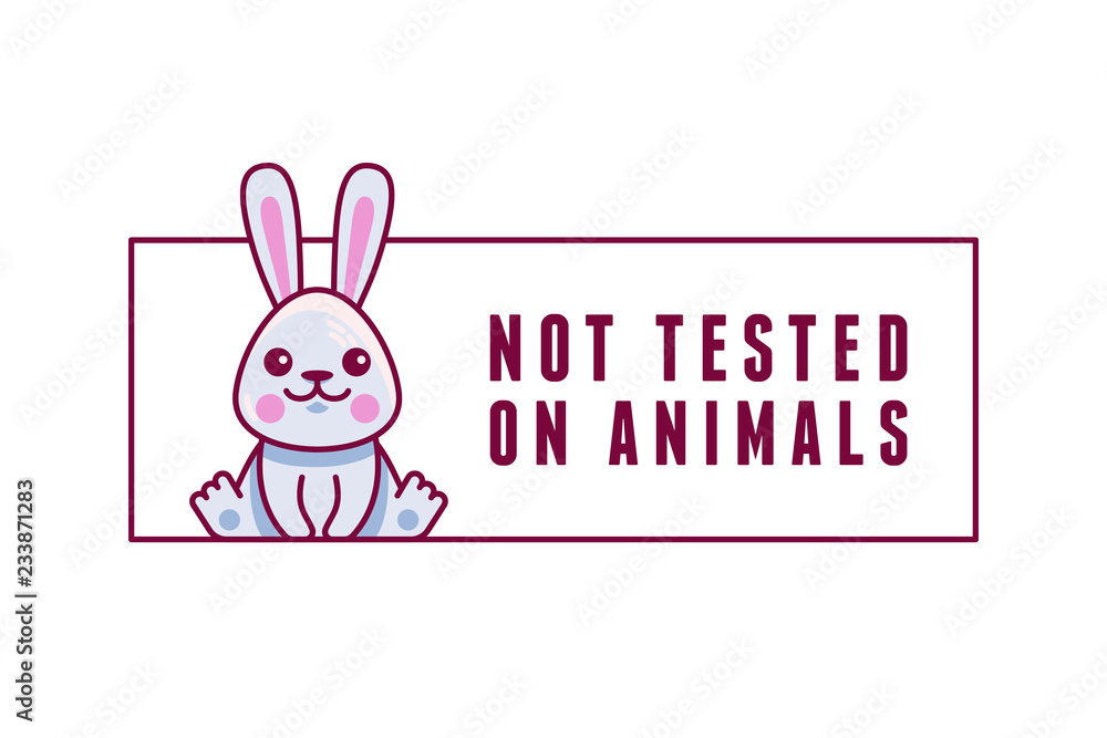 Poster Vector design template and badge with cartoon rabbit - not tested on animals stamp