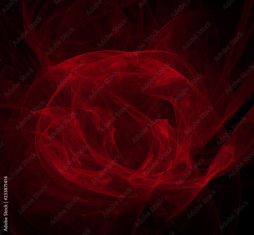 Poster Red abstract fractal on black background. Fantasy fractal texture. Digital art. 3D rendering. Computer generated image.