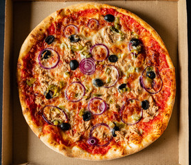 pizza on the black background