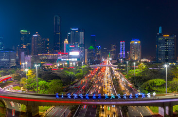 Semanggi intersection with traffic jam at night
