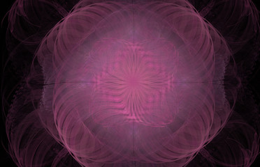 Pink swirl abstract fractal on black background. Fantasy fractal texture. Digital art. 3D rendering. Computer generated image.