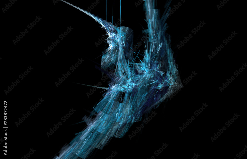 Poster white blue fractal pattern on black background. digital art. 3d rendering. computer generated image.