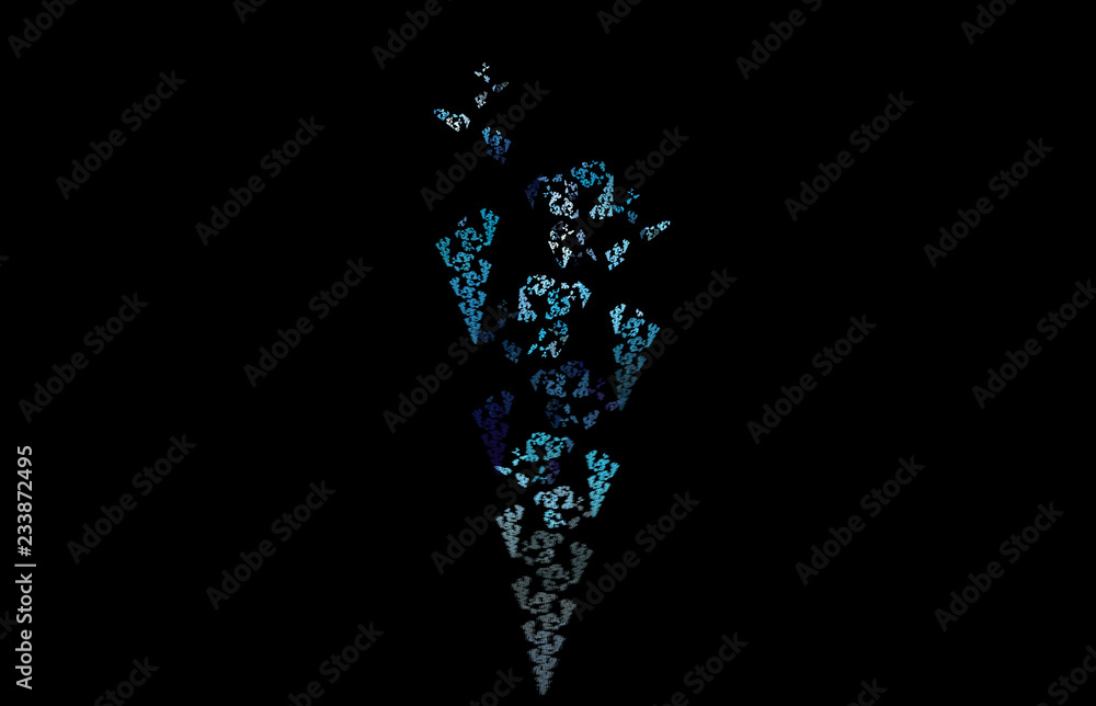 Poster white blue abstract fractal on black background. fantasy fractal texture. digital art. 3d rendering.