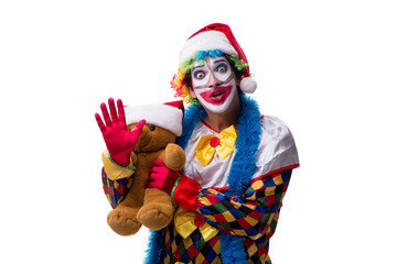 Young funny clown comedian isolated on white 