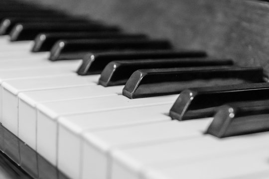 Closeup of the black and white piano keys