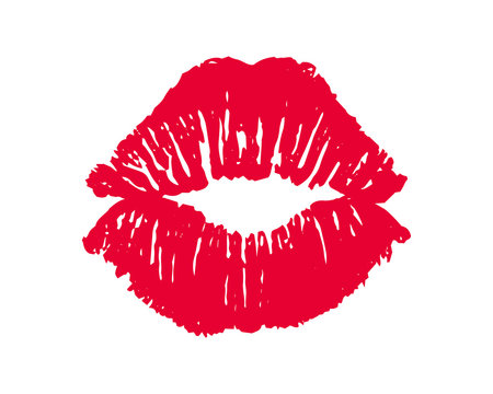 Female red lipstick kiss isolated on white background. 