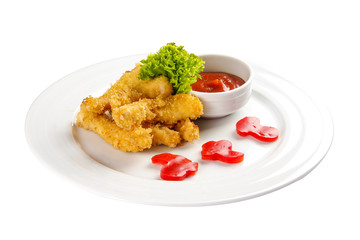Cheese sticks with tomato sauce. Dish for children
