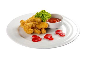 Cheese sticks with tomato sauce. Dish for children